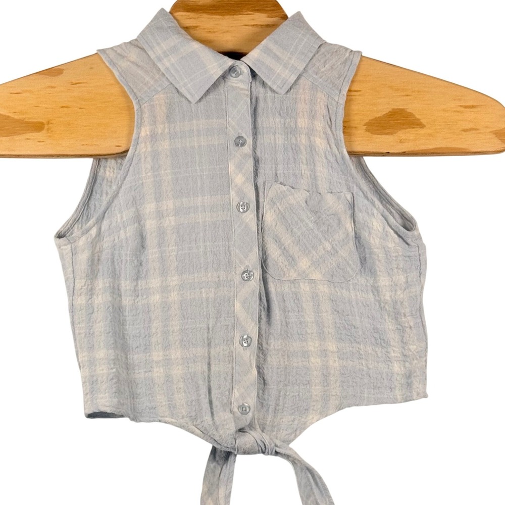 Ultra Flirt XS Crop Top Blue Plaid Tie Front Sleeveless Summer Coastal Cowgirl